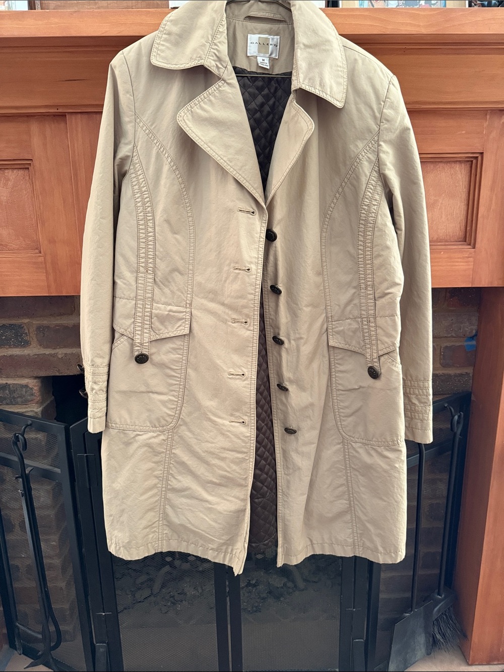 VTG Nordstrom Gallery Khaki Tan Mid Length Trench Coat Quilted Lining Size M